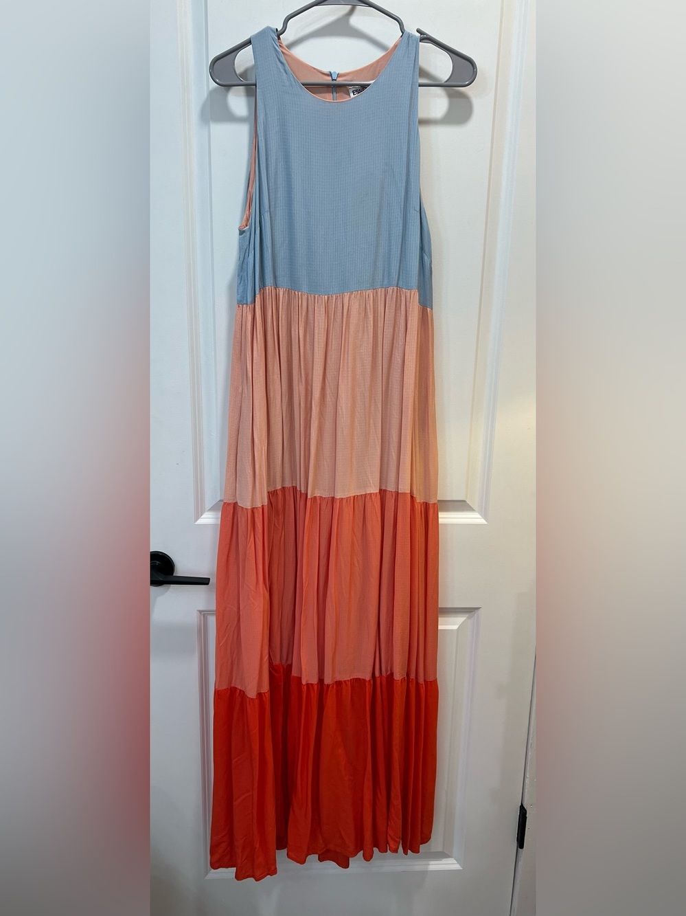 Colorblock Tiered Maxi Dress in Blues and Corals